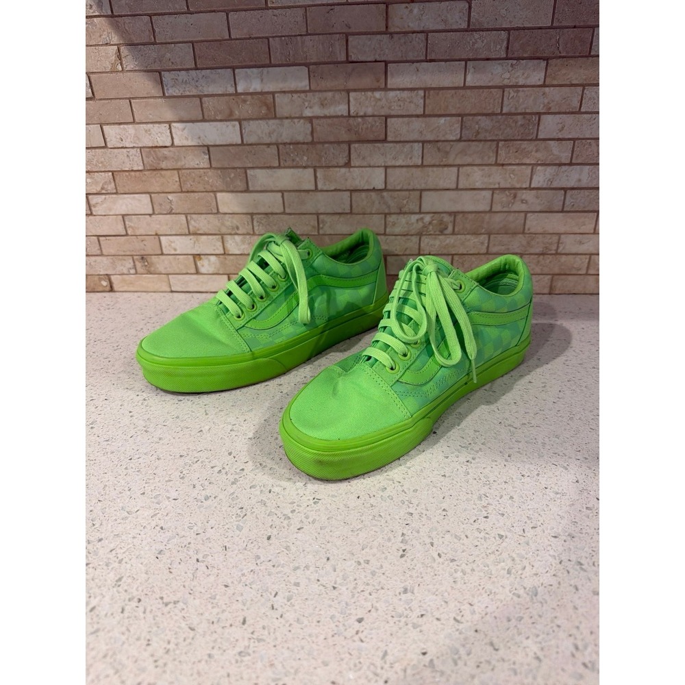 Vans Old‎ Skool Mono Check Green Gecko Neon Lime Green Checkerboard Sneakers